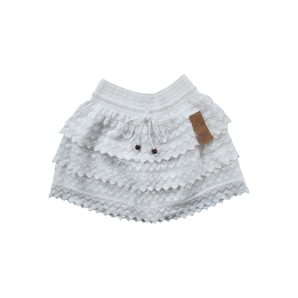 Surf Style Mini Shorts Womens Large White NEW Cotton Gauze Tiered Lace Boho L